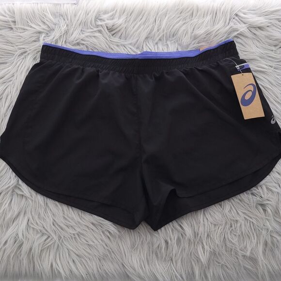 Asics Black Purple Lined Running Short Womens Size XL Zip Pocket - Picture 1 of 12